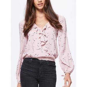 Paige Long Sleeve Faux Wrap Ruffled Blouse - Floral - Pink Multi/Blush - XS